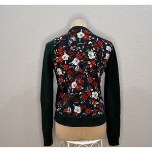 ModCloth Womens Sz S Preppy Cardigan Sweater Hunter Green Button Up Floral Back‎